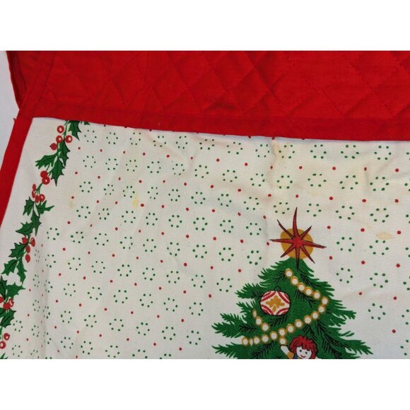 Vintage Christmas Apron With Festive Tree Design & Red Trim READ - Picture 2 of 6